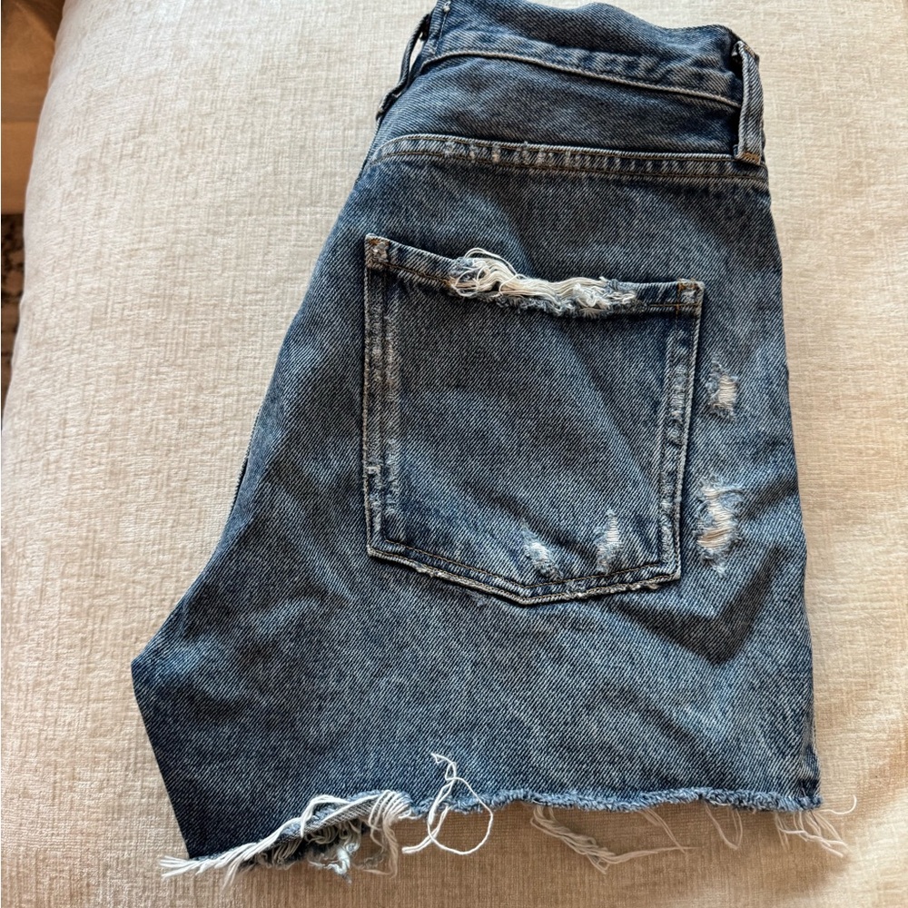 Agolde Blue Distressed Jean Shorts - Picture 4 of 5